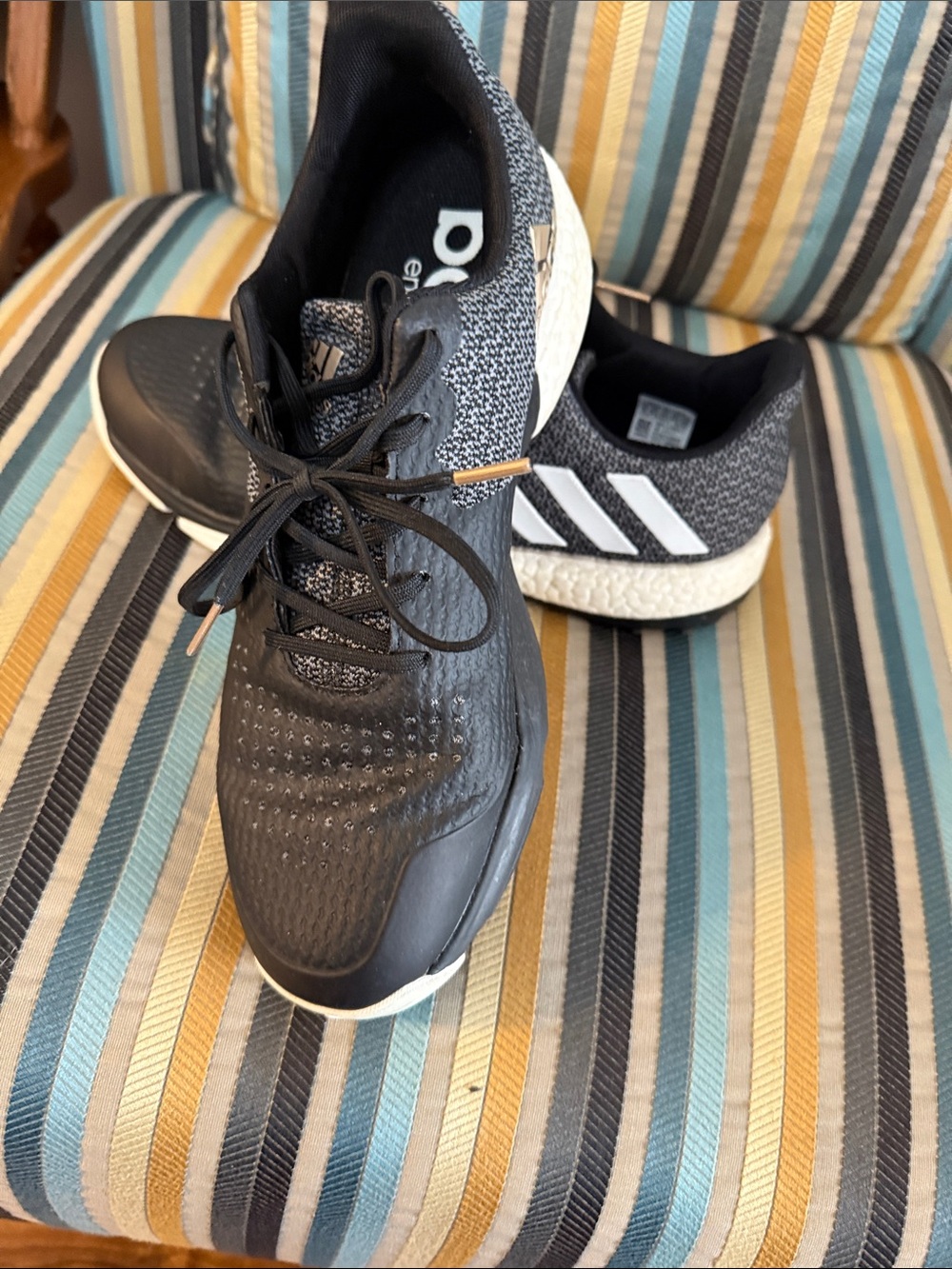 adidas Black and White Knit Golf Shoes